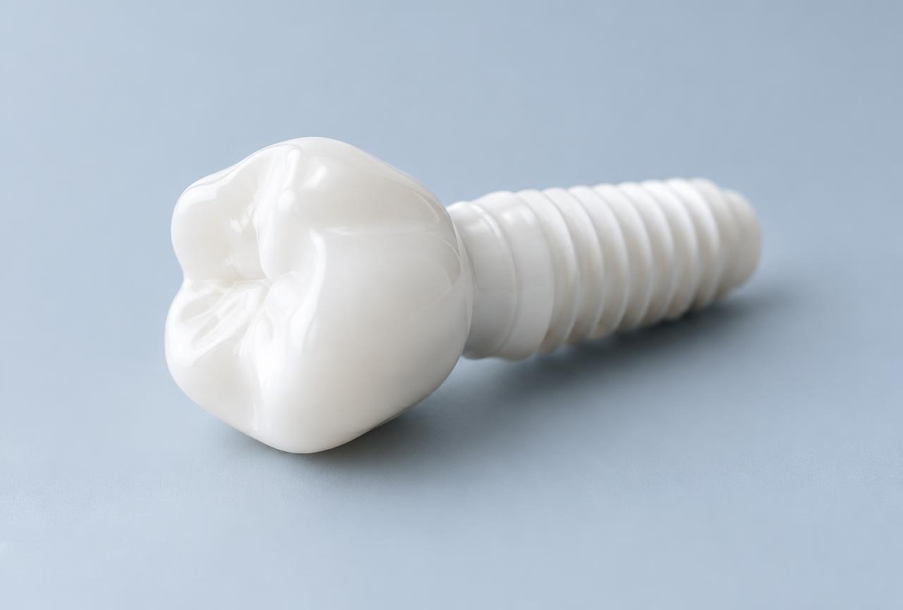 Weißes Keramikimplantat aus Zirkon mit Krone