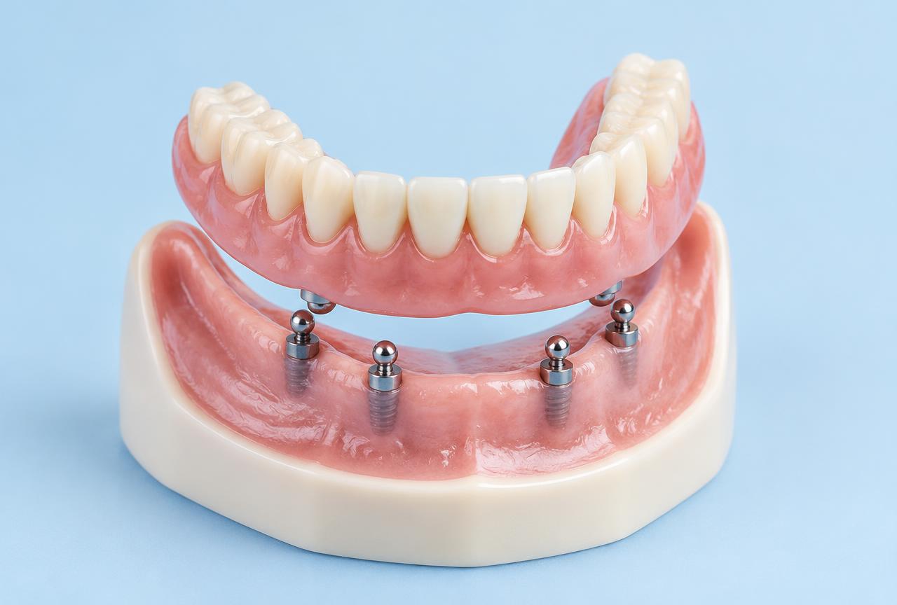 Prothese auf Mini-Implantaten mit Kugelkopf-Verankerung